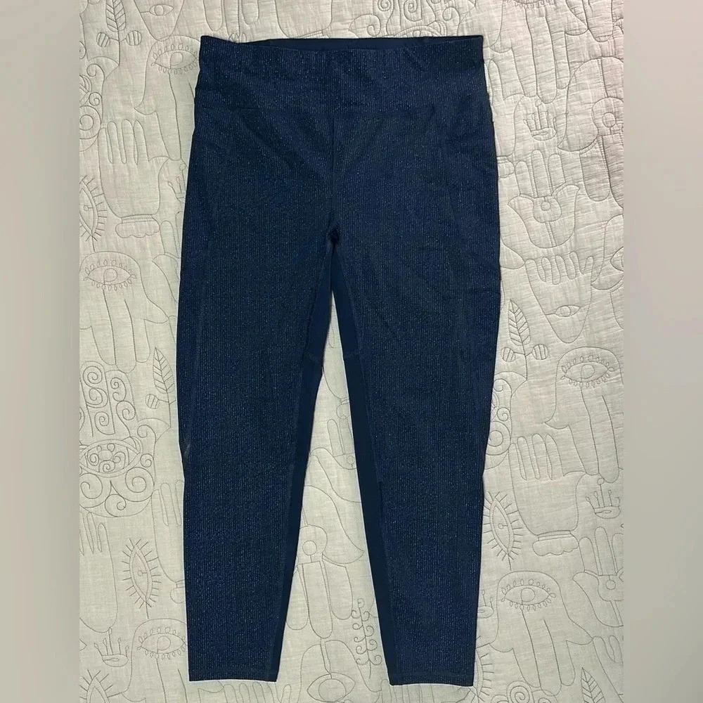 Sweaty Betty The Zero Gravity 7/8 Length Legging Navy Silver Thread Size L